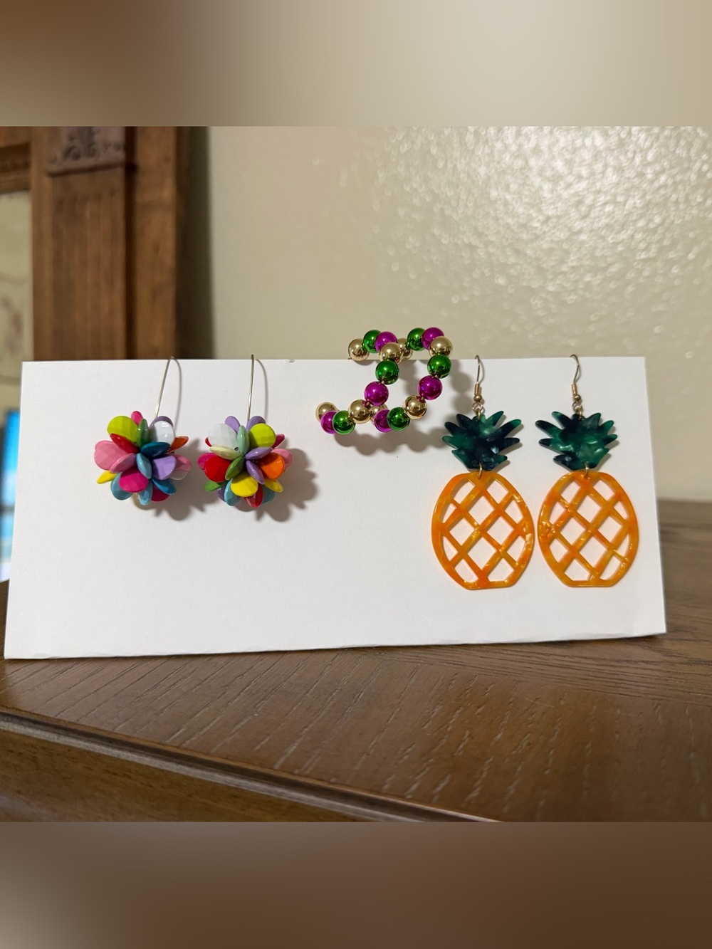 Colorful Pineapple & Flower Dangle Earrings Set